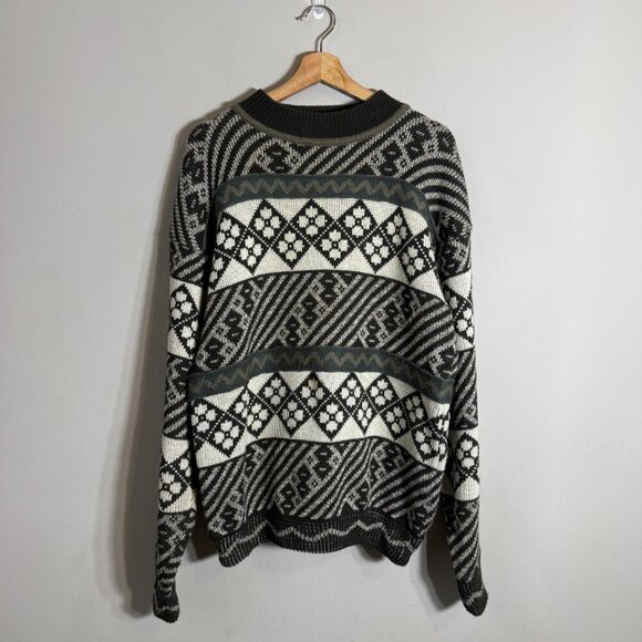 Vintage Geometric Eclectic Grandpa Sweater Pullover Men's Large 90s Retro Comfy - Picture 2 of 12